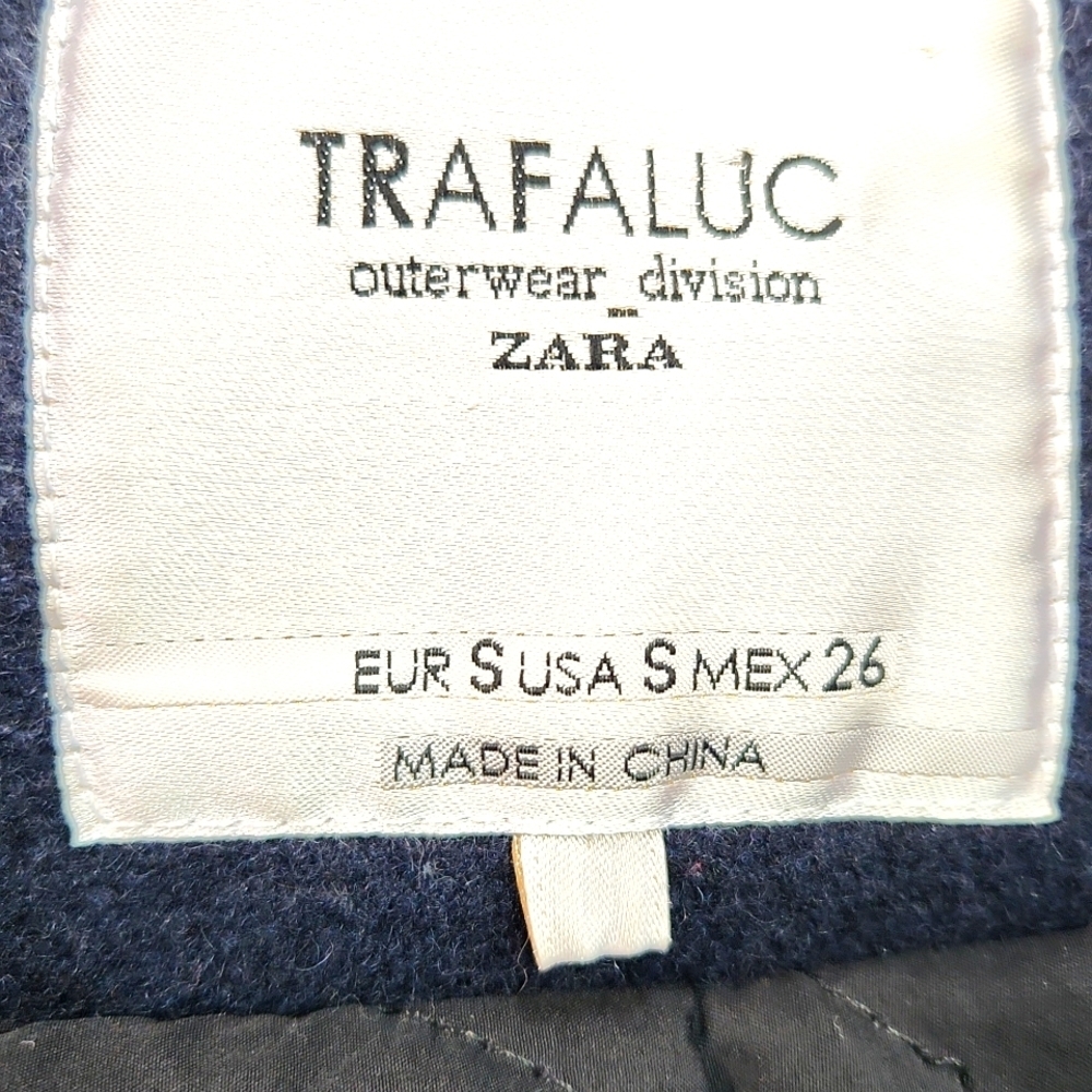 ZARA Trafaluc Outerwear Navy Wool Double-breasted Coat Faux Fur Collar (S) - Picture 12 of 16